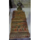 Unframed Victorian sampler dated 1850, also with a counter bell (2)