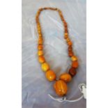 String of real antique Egg Yolk amber beads, 37cm long