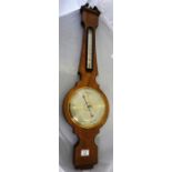 A reproduction mahogany Banjo Barometer with thermometer, with ebony stringing