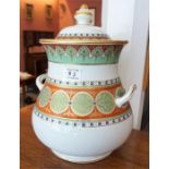 A large Victorian two handled baluster shaped vase with lid, decorated with bands of