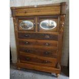 A Late Victorian pine chest of drawers, raised on plinth stand