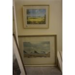 Unsigned Watercolour of country landscape, hills in back ground and watercolour of landscape with h