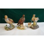 Three porcelain game birds by Kowa