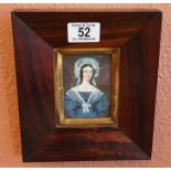 Antique rosewood framed miniature, probably on an ivory backing, depicting a female in blue dress 8.
