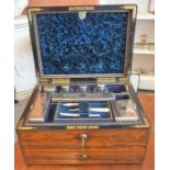 A Victorian Silver Plated Travel Dressing Table Set, In A Rosewood Box