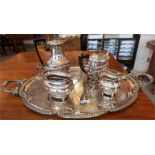 Victorian Engraved Two Handled Silver Plated Serving Tray