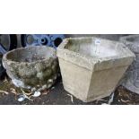 An Octagonal Stone Planter, 25cm high, 26cm diameter, also with a circular stone planter, (2)