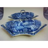 A Davenport Nine Piece Blue & White Supper Set, circa 1800-1820, in a fitted Georgian tray,