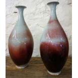 A Pair Of Large Chinese Flambe & Celadon Glazed Oviform Vases