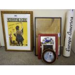 A Framed Print For Menier Chocolate, 28 x 19.5cm, also with a small group of prints and mirrors to