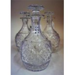 Three Matching Victorian Style Crystal Port Decanters With Mushroom Stoppers