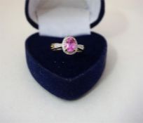A 9ct Gold & Pink Topaz & Diamond Ladies Dress Ring