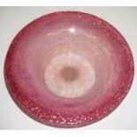 A Scottish Monart Glass Pink Stem Bowl, with gold inclusions to the rim, label to underside, 19cm