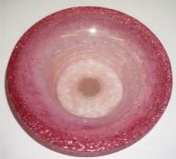 A Scottish Monart Glass Pink Stem Bowl, with gold inclusions to the rim, label to underside, 19cm