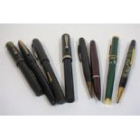 A Mixed Lot Of Vintage Fountain Pens, to include a Parker fountain pen with 14k gold nib, also