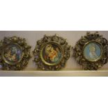 Three Florentine Style Giltwood Pictures, 20cm diameter, (3)