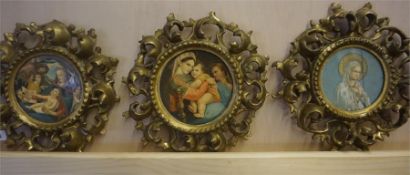 Three Florentine Style Giltwood Pictures, 20cm diameter, (3)