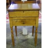 A Pine Farmhouse Clerks Desk, in two sections, the detachable top with gallery above a hinged