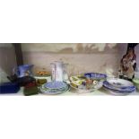 A Mixed Lot Of Victorian & Later Plates & Pottery, to include a Bretby cat figure, Pearlware