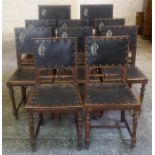 A Set Of Ten Late Victorian Mahogany Dining Chairs, including two carvers, with painted initials