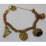 A 9ct Gold Charm Bracelet, with assorted charms, to include a Gold 1902 half sovereign, overall
