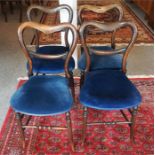 A Set Of Four Late Victorian Rosewood Parlour Chairs, with later blue velour stuff over seats,