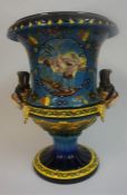 A Large Majolica Jardiniere, decorated with raised panel of storks to the centre surrounded by