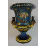 A Large Majolica Jardiniere, decorated with raised panel of storks to the centre surrounded by