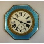 A George V Silver & Blue Guiloche Enamel Desk Clock, Hallmarks for Birmingham 1925, of octagonal