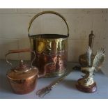 A Small Mixed Lot Of Brass & Copper Wares, to include a brass coal depot with swing handle, copper