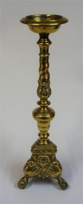 A Victorian Brass Pugin Style Candle Stand, with moulded mask decoration, raised on ball and claw - Image 2 of 2