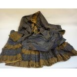 A Victorian Silk Ladies Jacket With Matching Skirt, in blue with beige cuffs and trim, jacket 51cm
