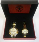 A Stainless Steel His & Hers Wristwatch Set, with three subsidiary dials to the white dial, (2),