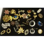 A Collection Of Costume Brooches, to include an unmarked silver and gold brooch, a Cameo brooch,