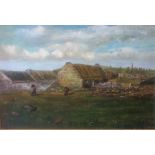 British School " Island Village Scene" Oil On Canvas, unsigned, relined, 49 x 74.5cm, in a