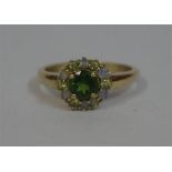 A Ladies Emerald & Gemstone 9ct Gold Cluster Ring, ring size R