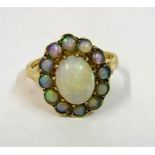 A Ladies Opal 9ct Gold Cluster Ring, size O