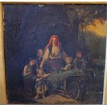 Continental School "Mother & Children" Oil On Panel, signed indistinctly, 30 x 30cm, in a giltwood
