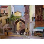 J. Boyle " Continental Town Scene" Oil On Board, 44 x 58cm, signed lower right, framed