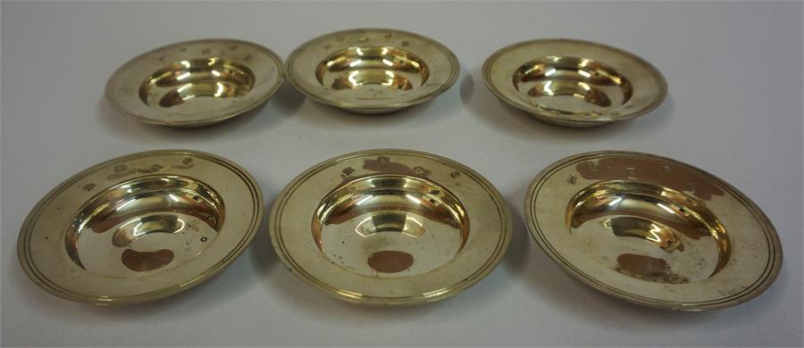 A Set Of Six Queen Elizabeth II Silver Circular Pin Dishes, Hallmarks for London, date letter C,