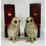 A Pair Of Novelty Silver Plated Pepper Pots, Modelled as owls, with detachable head, stamped to