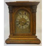 A Large Continental Oak Cased Three Train Bracket Clock, circa 19th century, the glazed door