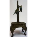 A Cold Painted Lamp Base, circa late 19th century, decorated with two parrots perched on a