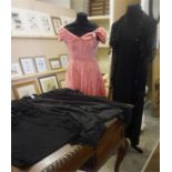 A Small Quantity Of Vintage Clothing, to include a pink ball gown, 142cm long, A Ladies black jacket