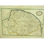 Robert Morden (1650-1703) "Norfolk" Hand Coloured Map Engraving, 23 x 37cm in a walnut frame,