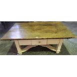 A Large Farmhouse Coffee Table, with a wood plank top above a white painted base with single drawer,