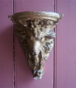 A Pair Of Giltwood Wall Brackets, modelled as rams heads, 23cm high Condition report One wall