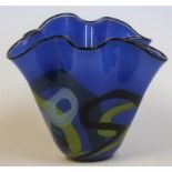 An Art Glass "Wavy" Vase By Ioan Nemtoi, signed, with multi coloured decoration on a blue ground,