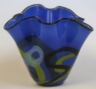 An Art Glass "Wavy" Vase By Ioan Nemtoi, signed, with multi coloured decoration on a blue ground,
