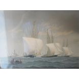 Fred S Cozzens "Sailing Boats At Sea" Print, 36 x 51cm, in a Victorian rosewood frame